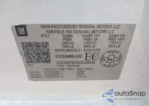 2018 Chevrolet Silverado 1500 Custom из США, поврежденный, VIN 1GCVKPEC9JZ115043